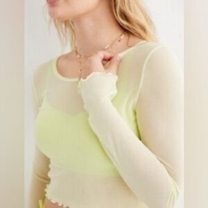 Aerie Sheer Long Sleeve Top - Light Yellow